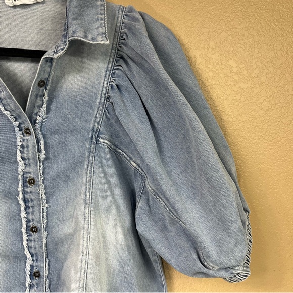 First Love denim puff sleeve button up top - Picture 8 of 10